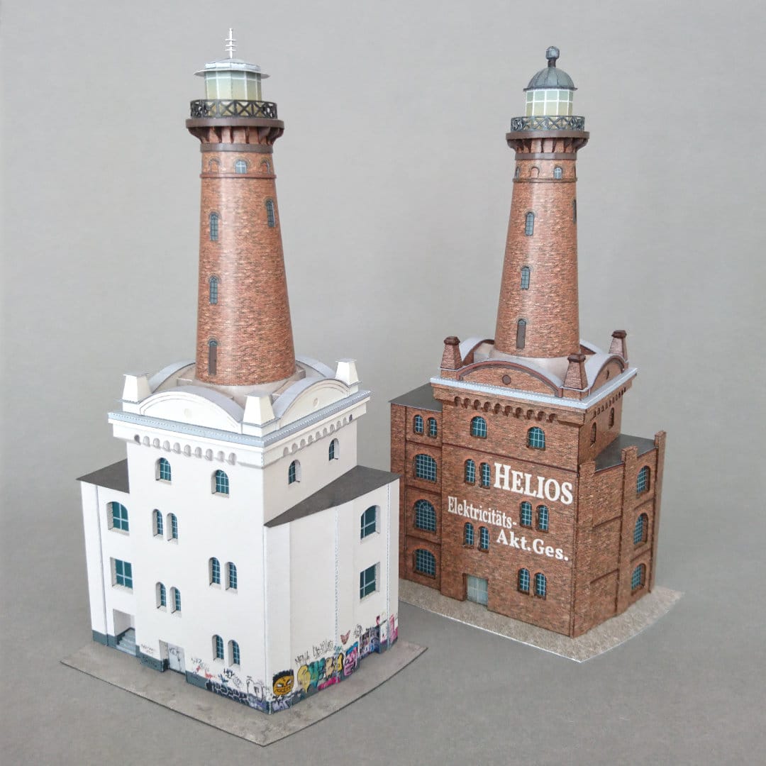 Der Kölner Helios-Leuchtturm als Papiermodell im Maßstab 1:250.